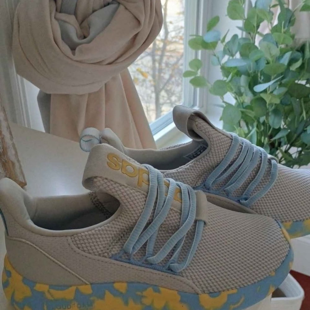 Adidas Light Gray and Sky Blue Kids Sneakers